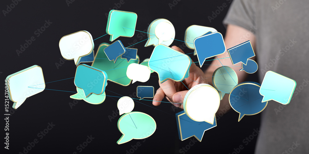 Poster Abstract image of interconnected speech bubbles symbolizing global communication and networking.