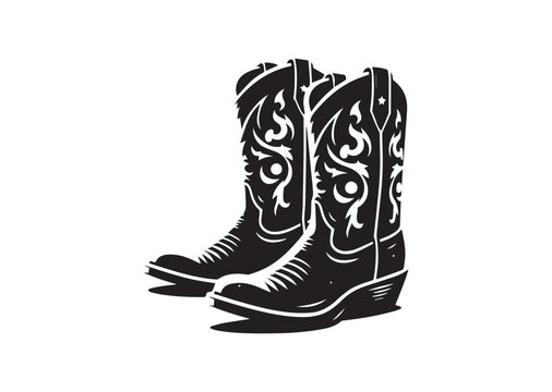 black and white cowboy boots clip art preview
