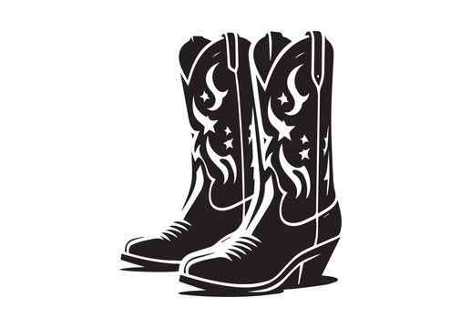 black and white cowboy boots clip art preview