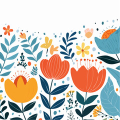 Vector illustration in simple linocut or cut our hand draw naive wavy groovy style, flowers and plants, floral botanic design templates, modern art