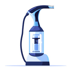 Modern Blue and White Futuristic Machine with Transparent Enclosure on a White Background