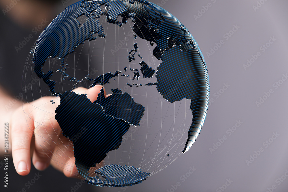 Leinwandbilder high-quality stock photo of a hand interacting with a 3d digital globe, representing global connecti