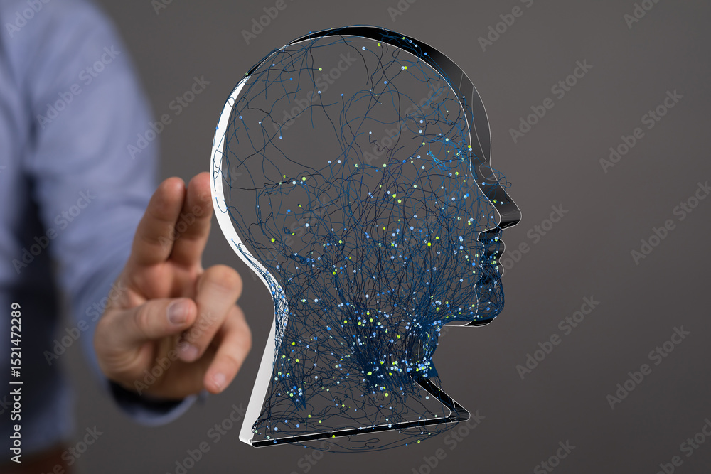 Aufkleber Abstract image of neural network connections within a human brain.  Concept of AI, technology, and human intellect.