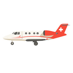 Modern Private Jet Airplane Isolated with Red and White Livery Featuring a Cross Emblem on a Clean White Background For High End Travel