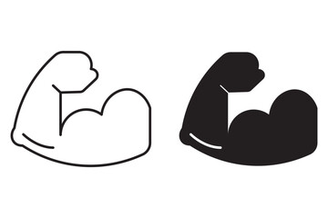 Muscles icon set, strong arm of an athlete, Linear Hand icons, biceps icons, Bodybuilding and fitness concept, on a white background. Muscle Vector Icon.