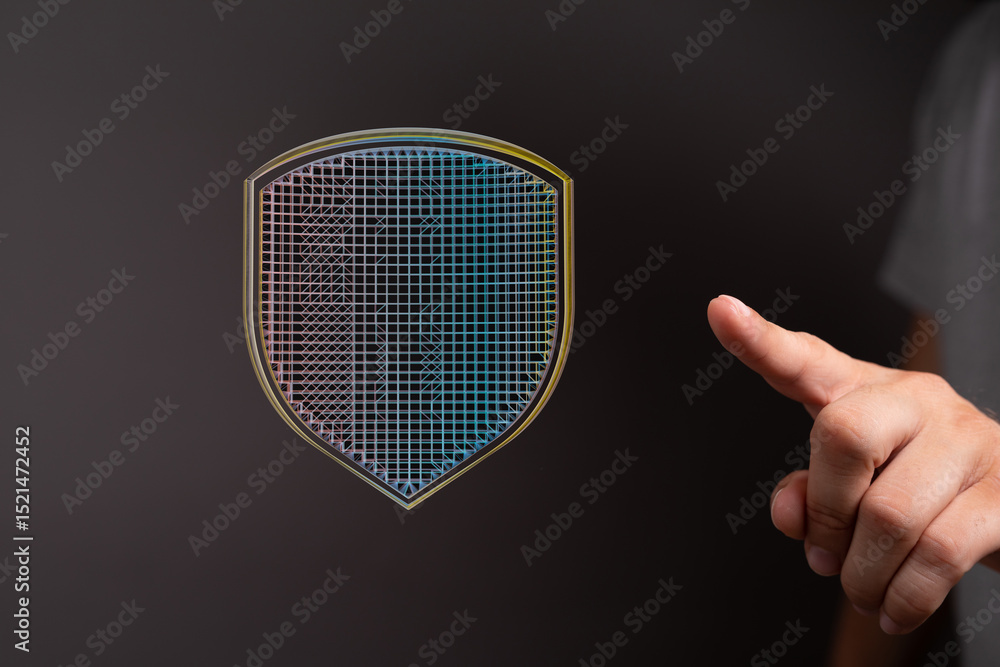 Poster Secure your data with robust cybersecurity.  Digital shield image.