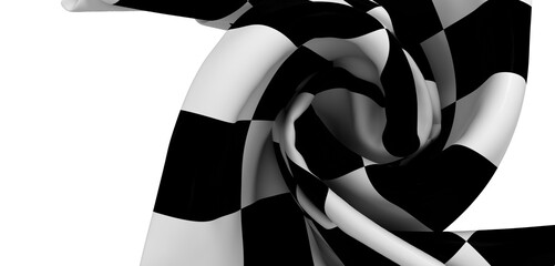 Dramatic close-up of a checkered flag, twisted and curled. Perfect for speed, competition, and...