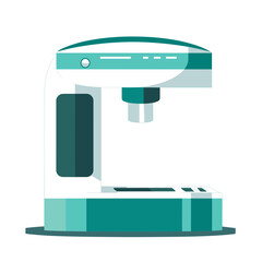 Modern White and Teal Coffee Maker with Clean Lines and Shadow for Kitchen Appliance Use