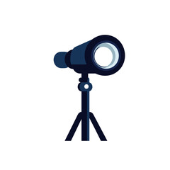 Navy Blue Telescope on Tripod Illustration for Astronomy and Observation Research in Simple Minimalist Design Isolated on White Background