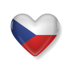 Glossy heart-shaped icon featuring the Czech Republic flag with red, white, and blue colors. Symbol of love and national pride.