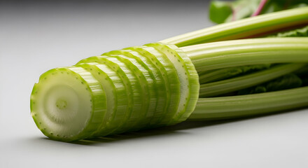 Fresh Celery Slices Showing Healthy Texture And Green Color On Light Surface