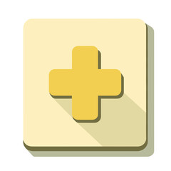 Isolated Beige Square Icon Featuring a Prominent Golden Plus Sign Symbolizing Addition Healthcare and Positive Reinforcement in Clean Flat Design