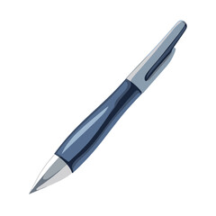 Isolated Blue and Silver Ballpoint Pen on White Background for Office Supplies and Stationary in Realistic Style