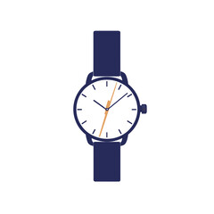 Isolated Blue and White Wristwatch Illustration with Time Displaying on a White Background for a Clean Aesthetic