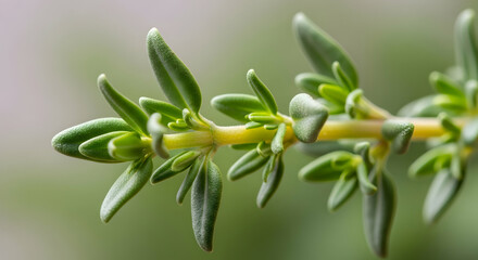 Obraz premium Close Up On Fresh Thyme Branch For Culinary Or Aromatherapy Applications