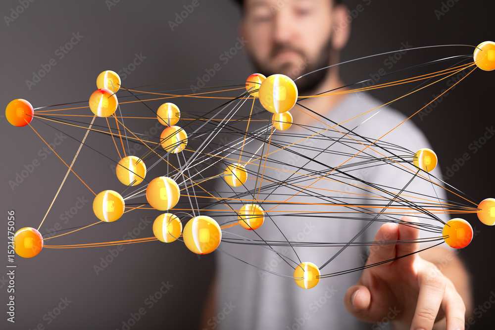 Poster Abstract image of interconnected nodes, representing global network, data flow, or complex systems.