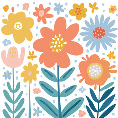 Vector in simple Matisse naive and hippie groovy style, flowers and plants, floral botanic hand drawn design templates, frames and modern art prints, posters and placards..