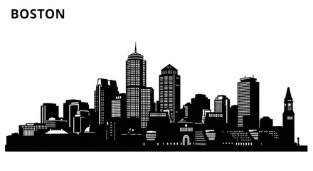 Naklejka premium Boston Cityscape Silhouette Vector Skyline Illustration