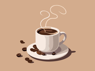 Modern Vector Coffee Cup with Beans and Warm Lighting