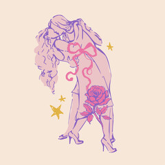 Hand-drawn lesbian and sapphic illustrations featuring women in tender, romantic poses. Soft pastel colors, delicate line art, and elegant compositions perfect for LGBTQ+ projects, branding, and creat
