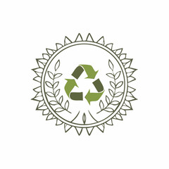 Vector logo design template and emblem in simple line style - recycled materials - badge for sustainable made products and clothes
