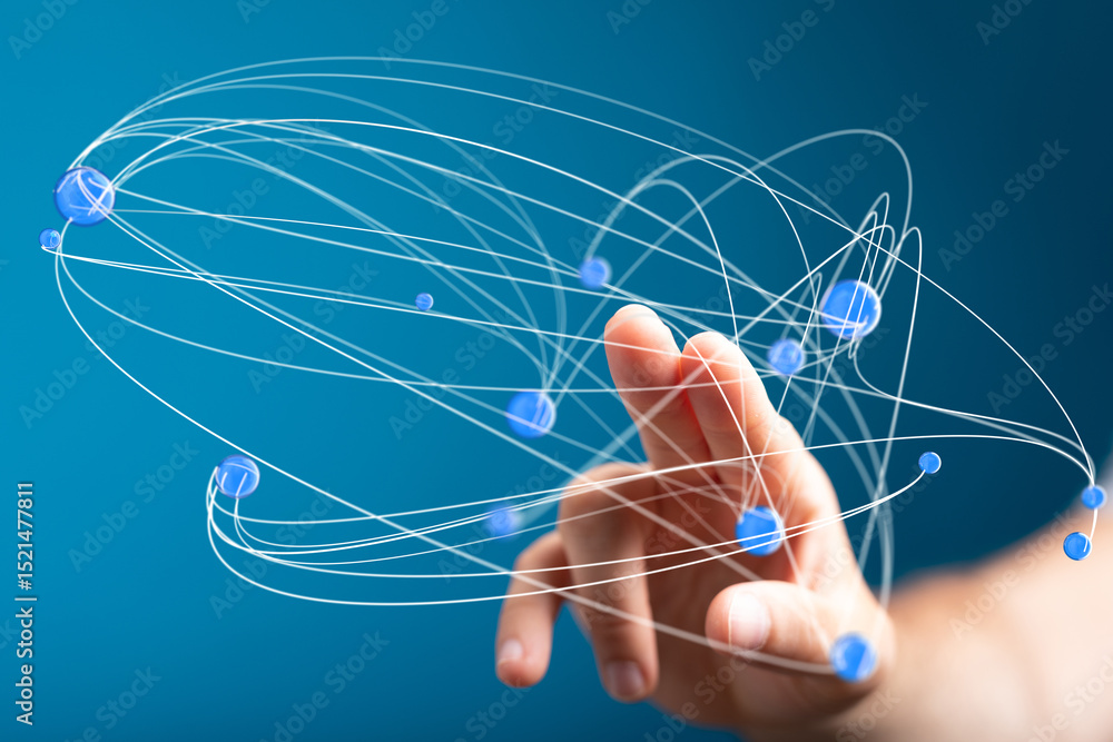 Leinwandbilder Abstract image of a hand interacting with a digital network.  Perfect for technology, connection, and global concepts.