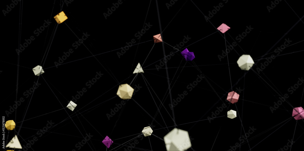 Aufkleber colorful geometric shapes connected by thin lines, representing network, technology, or connection.