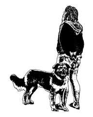 Woman with pet dog isolated graphic