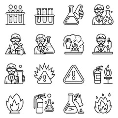 Obraz premium High Quality Chemistry Laboratory Safety Line Icon Set