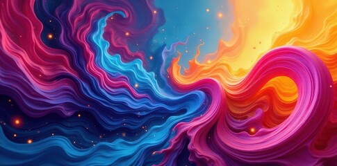 Vibrant, swirling abstract shapes on colorful backdrop, abstract, lines, geometric shapes