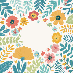 Vector in simple naive and hippie groovy style, flowers and plants, floral botanic hand drawn design templates, frames and modern art prints, posters and placards