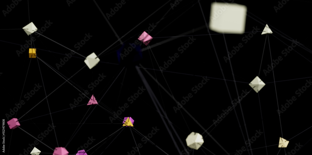 Aufkleber stock photo of colorful geometric shapes connected by thin lines, representing network, connection, 