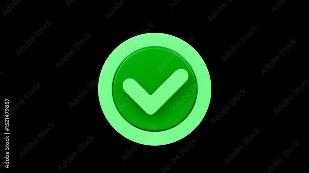 Poster check mark tick box icon simple looped from side to side animation. transparent backgound. 3d render