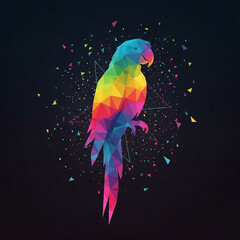Vibrant Rainbow Parrot Low Poly Geometric Bird Art