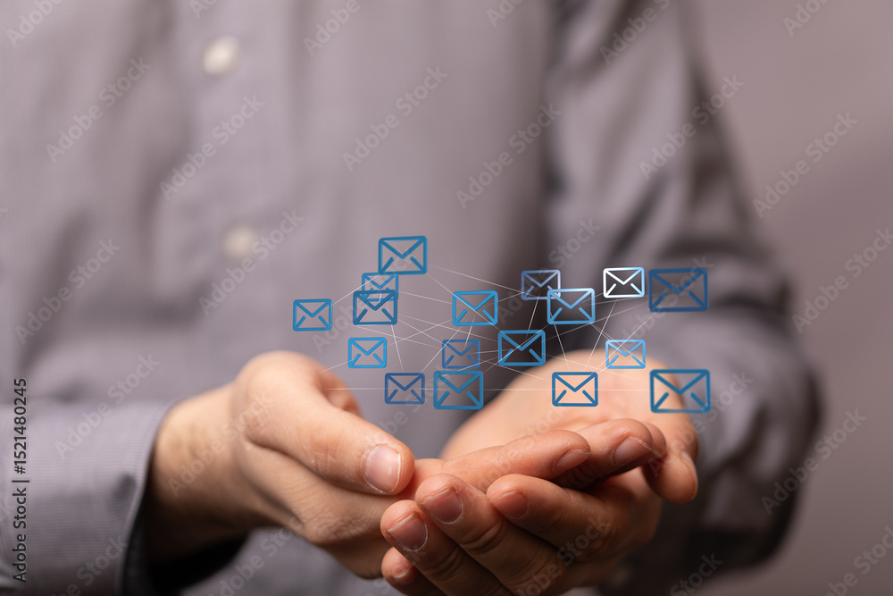 Fototapete efficient email management. visual of interconnected emails in hands.