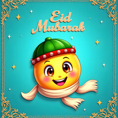  Happy Emoji Wearing Head Covering with Eid Mubarak Text