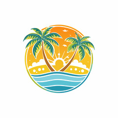 Vector logo and print design templates, summer palms, tropical hand drawn illustrations, tropical surfing concept, vacation and travel, palm trees and hippie boho elements