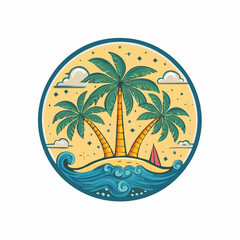 Vector logo and print design templates, summer palms, tropical hand drawn illustrations, tropical surfing concept, vacation and travel, palm trees and hippie boho elements