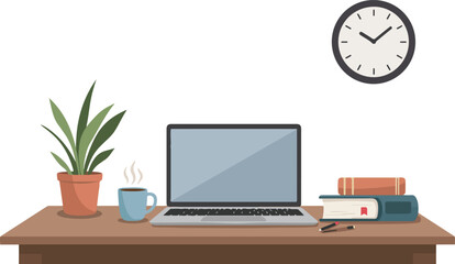 Modern Remote Work Desk Illustration &ndash; Flat Style

