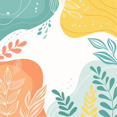 Vector simple minimal backgrounds in bold colors, simple wavy and groovy naive style, flowers and plants, floral botanic hand drawn design templates, frames and modern wall art prints, posters