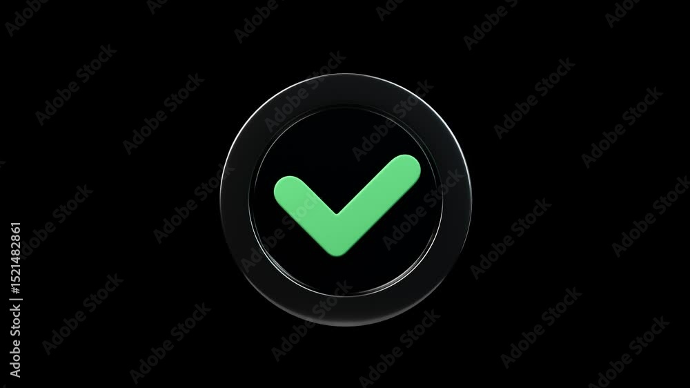 Fototapete check mark tick box icon simple looped from side to side animation. transparent backgound. 3d render