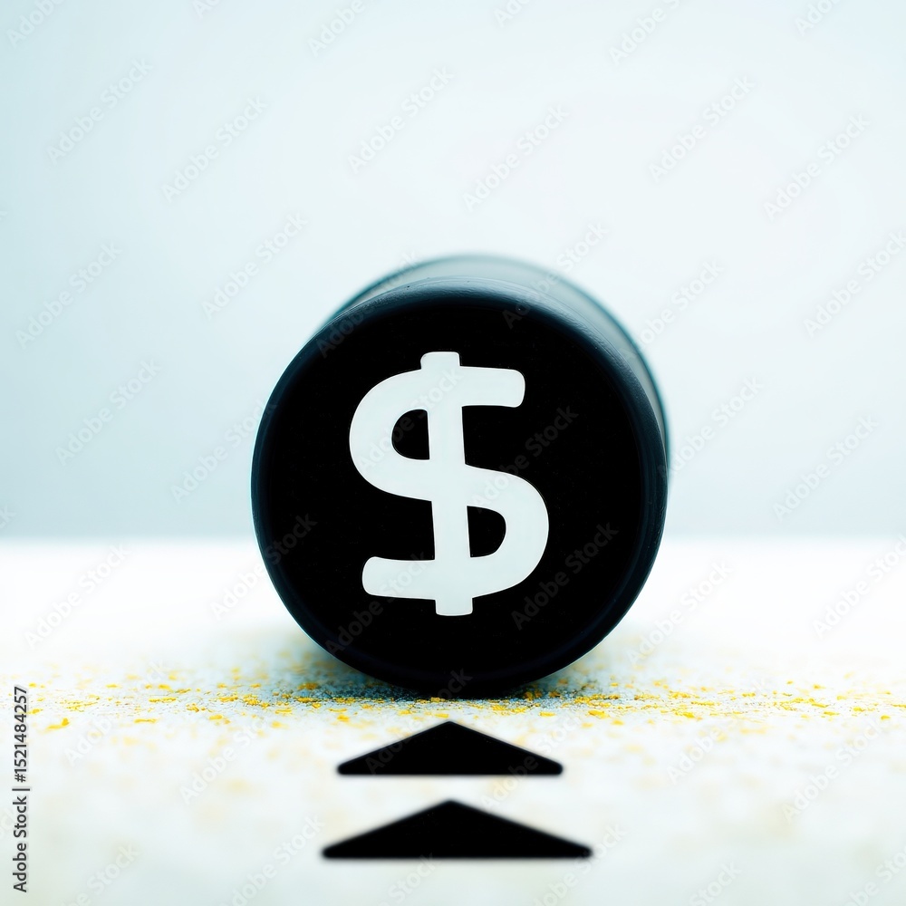 Poster impact effect economic concept. black dollar sign on a round object with arrows pointing up.