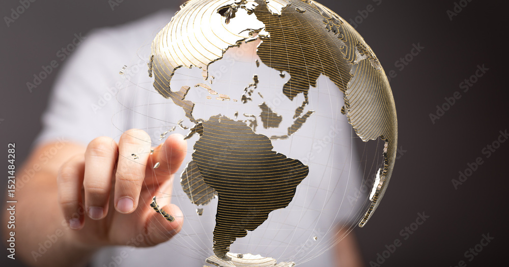 Leinwandbilder a hand interacts with a digital globe, symbolizing global connectivity and networking.