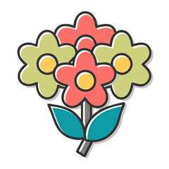 Simple cartoon flower bouquet illustration three flowers green teal