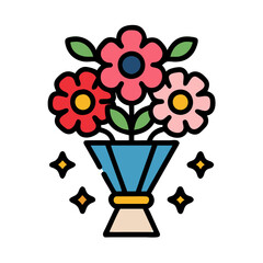 Cute cartoon flower bouquet illustration in vibrant colors