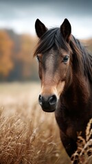Obraz premium Majestic horse gazing in a golden field during autumn