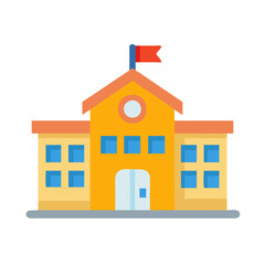 Simple flat design illustration of a school building with a flag