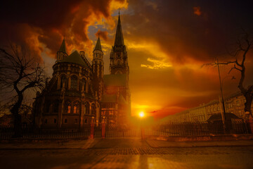 St. Olha and Elizabeth Church in Lviv at Sunset
