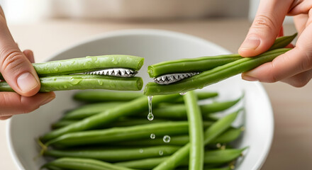 Cutting Fresh Green Beans With a Pod Stripper Tool For Healthy Meal Preparation