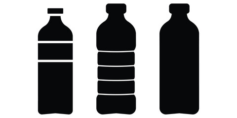 Plastic bottle icon silhouette pack for drinks and beverages black container set vector illustration for commercial use without trademark elements.